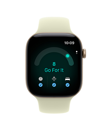 Apple Watch Series 12, aluminum case, light gold colour, Ready app with readiness score 8, Sport Strap, pale succulent colour (light yellow-green)