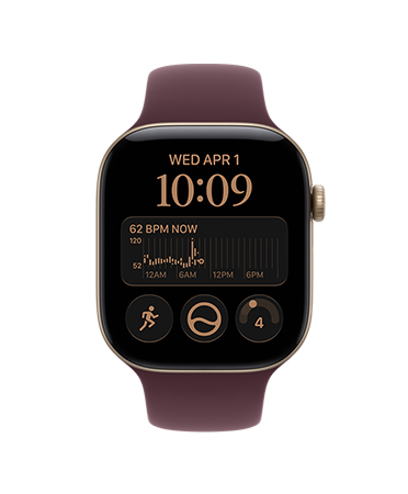 Apple Watch Series 12, aluminium case, light gold colour, heart rate app, HRV average 72 ms, Sport Band, burgundy colour