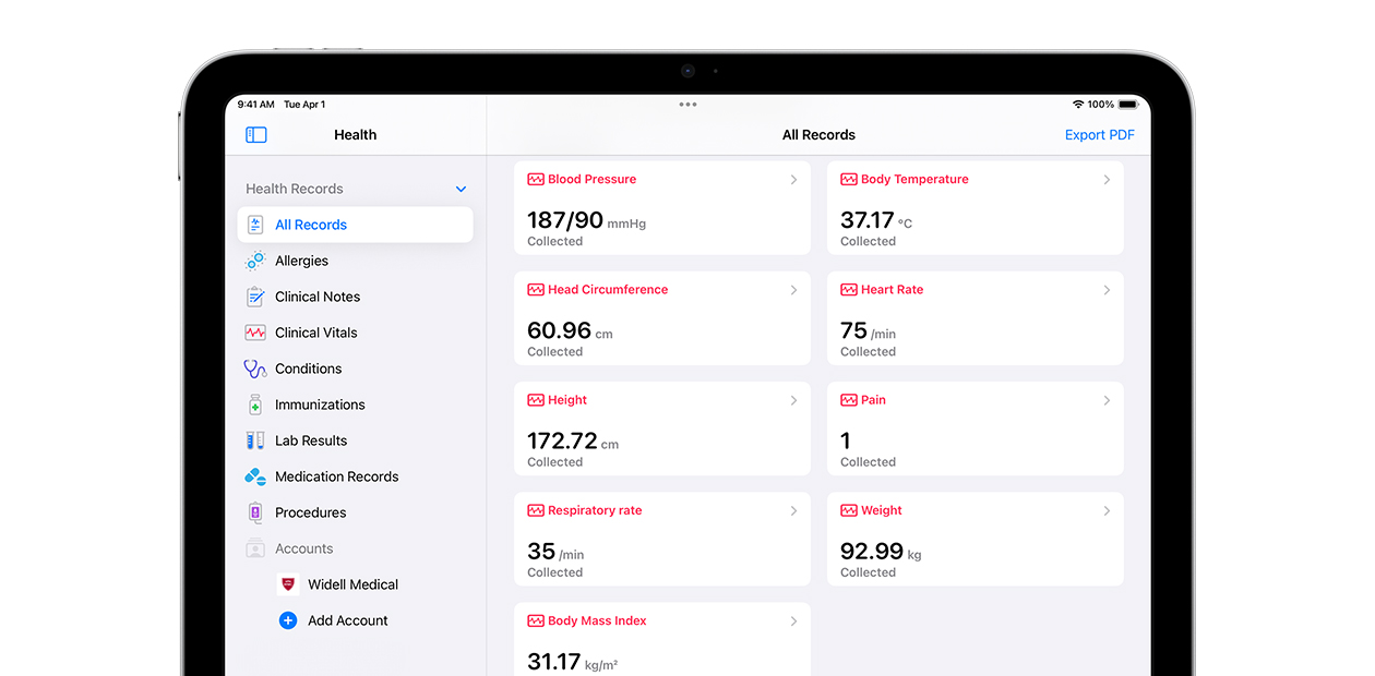 Un iPad affichant l’app Santé d’Apple.