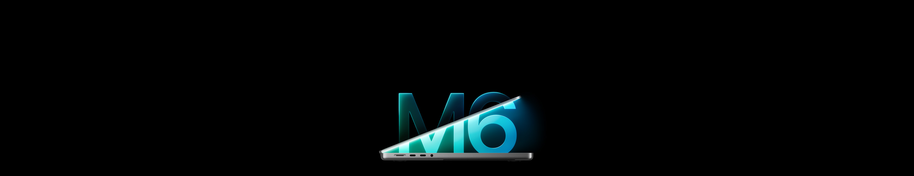 Imagem de perfil do MacBook Pro prateado, fazendo referência ao chip M6