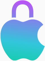 Kleurenafbeelding van een Apple logo met een hangslot dat voor privacy staat.