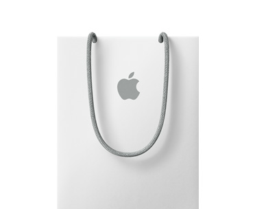 Sac cadeau blanc, logo Apple centré, anse en corde grise