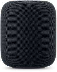 HomePod, midnight colour, front exterior, cylindrical design, seamless acoustic mesh fabric
