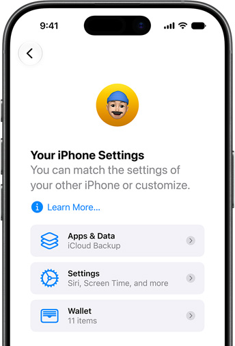 Kép az iCloud-visszaállításról, ahogy egy új iPhone-on állítják be