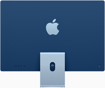 Mėlynos spalvos „iMac“ vaizdas iš galo