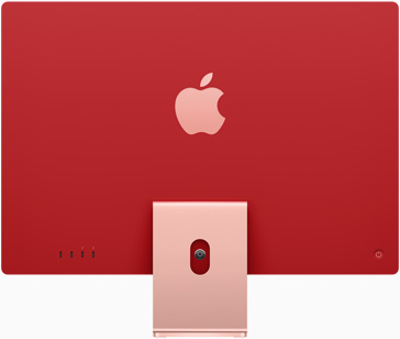 Rausvos spalvos „iMac“ vaizdas iš galo