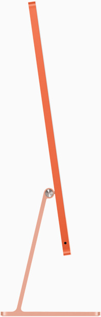 Oranžinės spalvos „iMac“ vaizdas iš šono