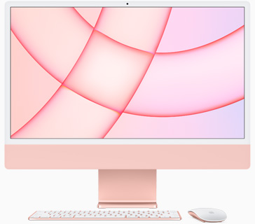 Vista anteriore di un iMac rosa
