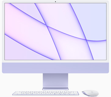 Vista anteriore di un iMac viola