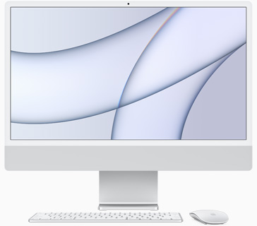 صورة أمامية لجهاز iMac باللون الفضي