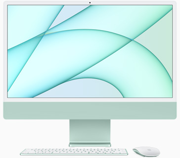 Front view of iMac in green