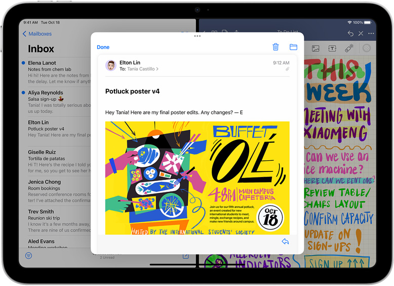 Mail and GoodNotes side by side on iPad
