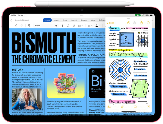 Vista frontal de un iPad con un Apple Pencil cargando en el borde superior