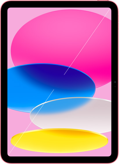 iPad with colourful wallpaper, showing display size
