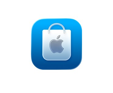Apple Store icon with blue background, white shopping bag with handle and Apple logo in the centre