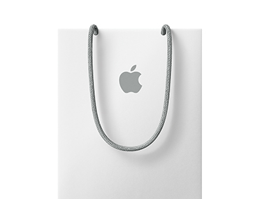 Apple Store White Bag, long grey handles, Apple logo centred on the front