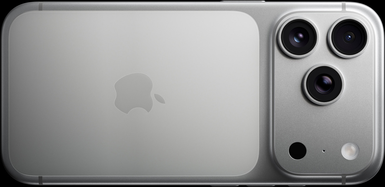iPhone 17 Pro, Silver, back exterior, Pro camera system, three lenses, microphone, flash