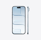 天藍色 iPhone Air 機身正面，展示頂部中央的動態島；機身側面展示極纖薄外形、側邊按鈕、相機控制按鈕