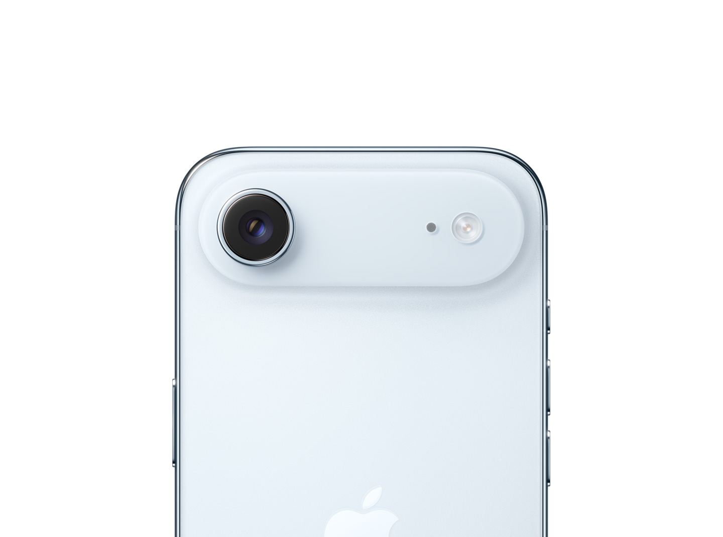 iPhone Air, back exterior, Sky Blue color, Fusion camera system in plateau at top