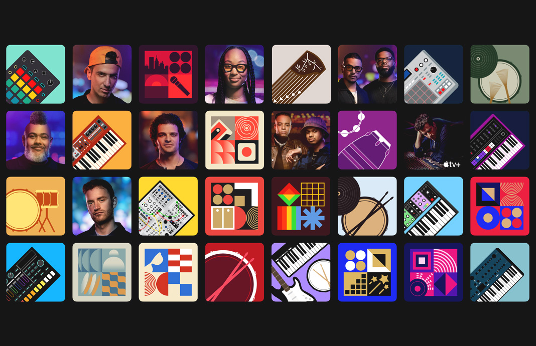 A collection of icons for sound packs, samples and loops from music producers is shown.