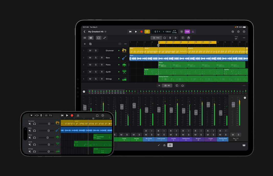 Importing projects from GarageBand to Logic Pro for iPad.