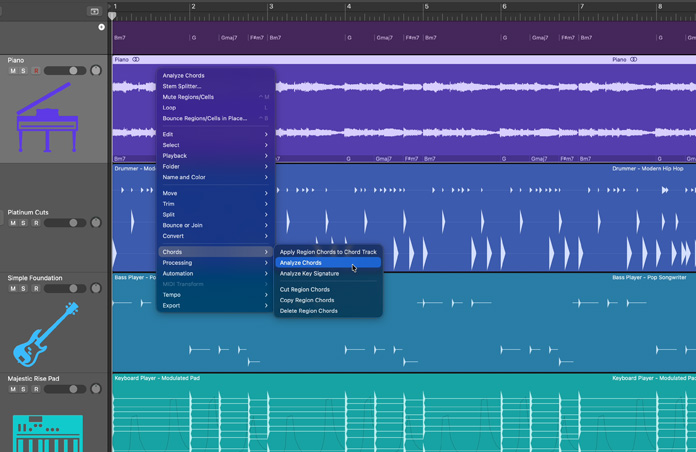 Controles de Pista de acordes, herramienta para aplicar el análisis de acordes a la pista de acordes