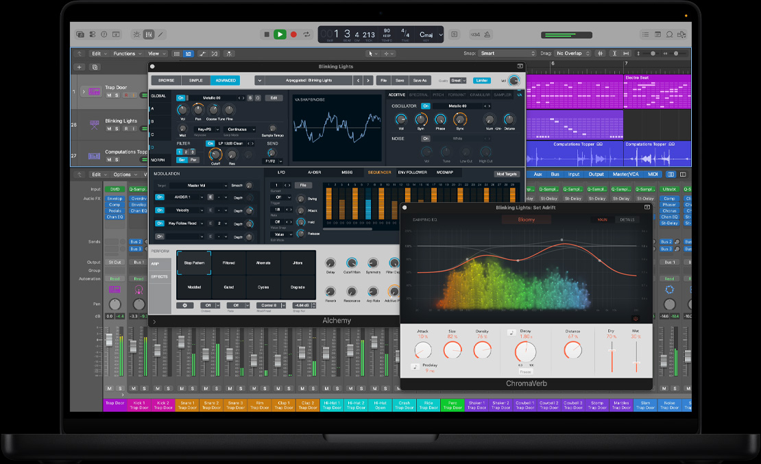 Pantalla de un MacBook Pro de 16 pulgadas que muestra las ventanas de un sample vocal y una salida estéreo