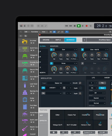 Pantalla de un MacBook Pro de 16 pulgadas que muestra la forma de onda de varios instrumentos