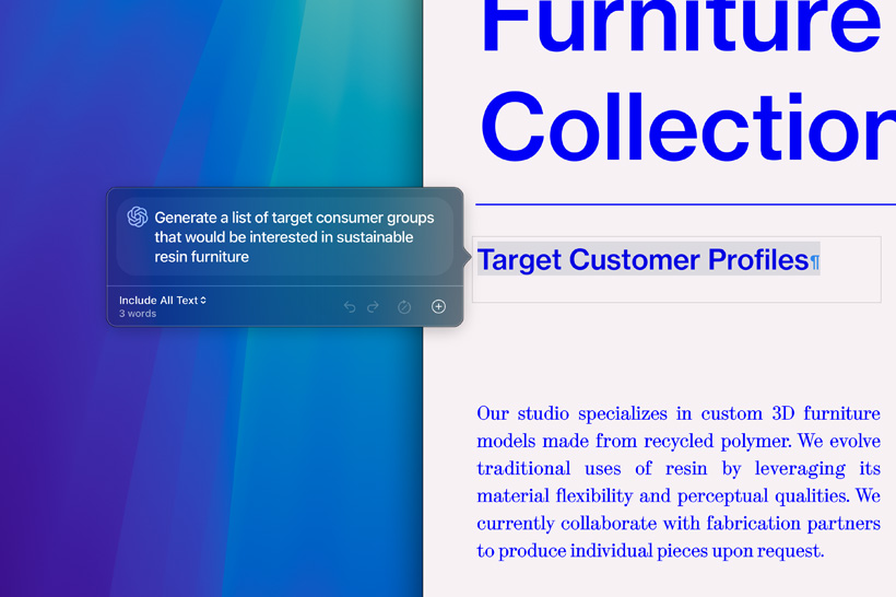 Apple Intelligencen kirjoitustyökalut tekemässä yhteenvetoa tieteellisestä artikkelista