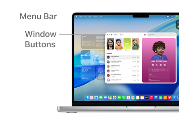 A tour of macOS navigation, like the Menu Bar at the top of the MacBook device display screen and Window Buttons.
