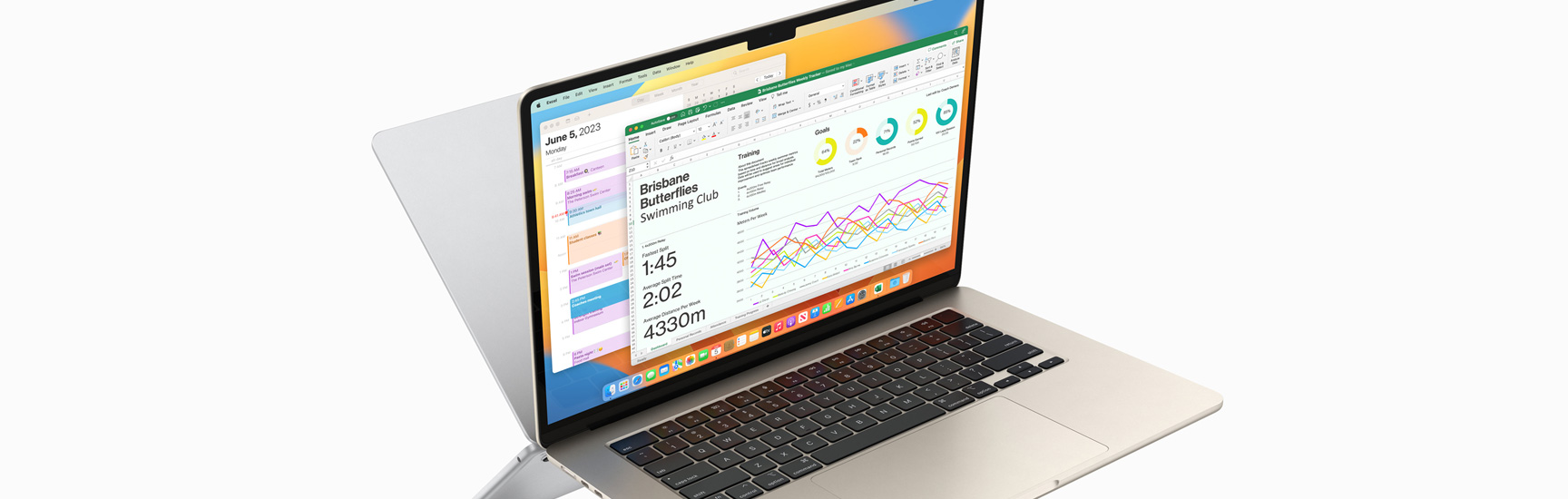 Kalender dan Microsoft Excel yang sedang berjalan di MacBook Air.