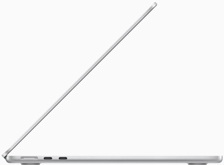 Vista lateral de un MacBook Air con chip M2 color plata