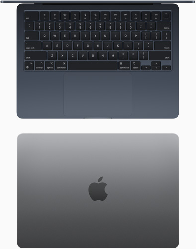 Top view of MacBook Air M2 model in Midnight and Space Gray finishes