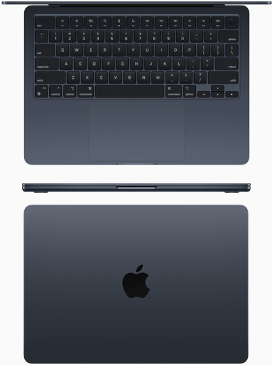 Vista desde arriba de un MacBook Air con chip M2 color medianoche