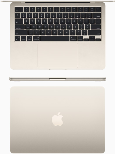 Vista desde arriba de un MacBook Air con chip M2 blanco estelar