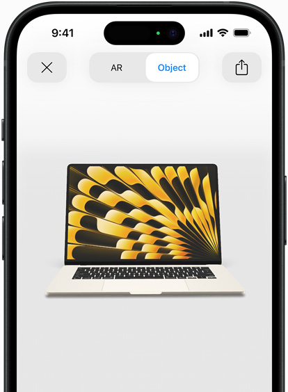 在 iPhone 上使用 AR 欣賞星光色 MacBook Air 的體驗預覽。
