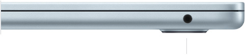 Lado direito do MacBook Air fechado mostrando a entrada para fones de ouvido