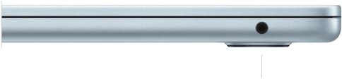 Lado direito do MacBook Air fechado mostrando a entrada para fones de ouvido