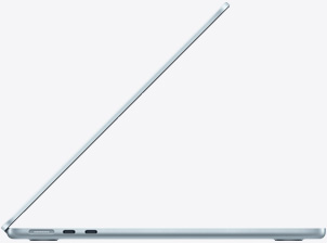 스카이 블루 색상 MacBook Air를 옆에서 바라본 모습