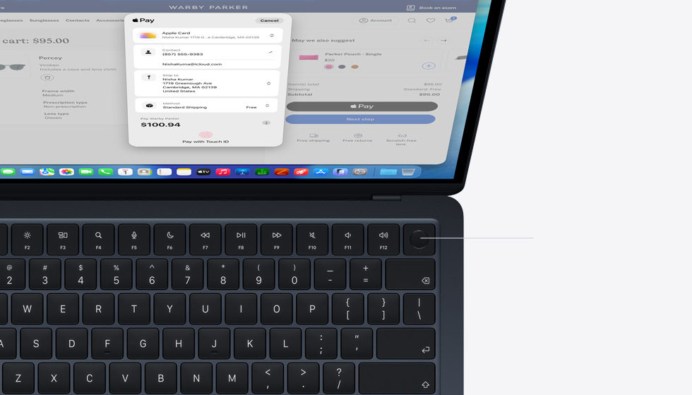 Open MacBook Air demonstrating the location of the Touch ID button