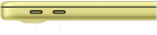 MacBook Neo 13″ with A18 Pro, closed, left side, showing USB 3 (USB-C) port and USB 2 (USB-C)
