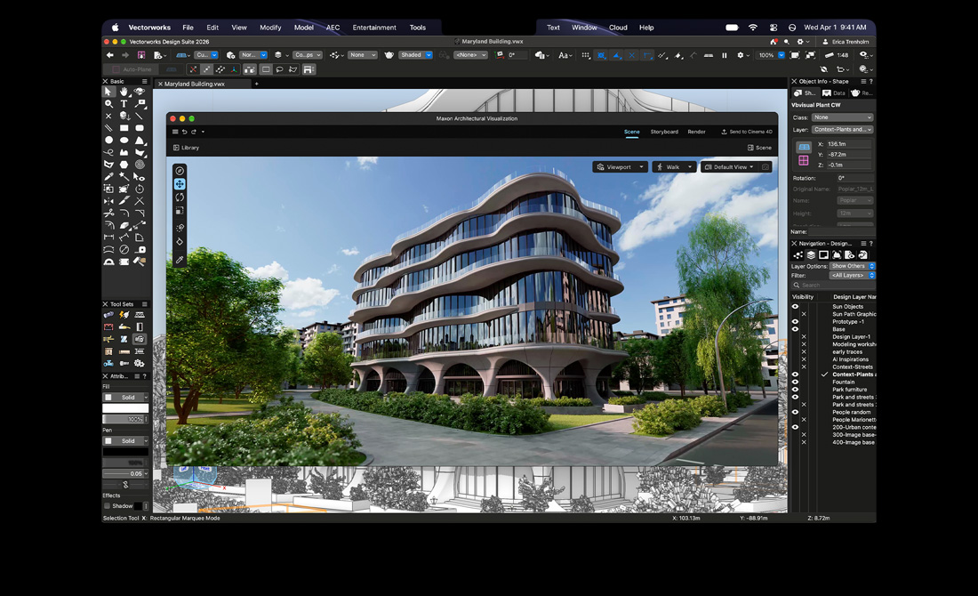 Tela do MacBook Pro mostrando o Vectorworks Design Suite