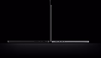 16-inch MacBook Pro with PROLED XDR Display next to 14-inch model, showing thin profile