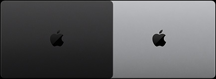 MacBook Pro with PROLED XDR Display, space black colour, top, closed and MacBook Pro with PROLED XDR Display, silver colour, top, closed