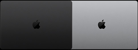 MacBook Pro with PROLED XDR Display, space black colour, top, closed and MacBook Pro with PROLED XDR Display, silver colour, top, closed