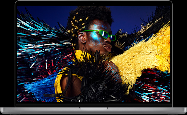 MacBook Pro de 16 polegadas mostrando a tela Liquid Retina XDR.