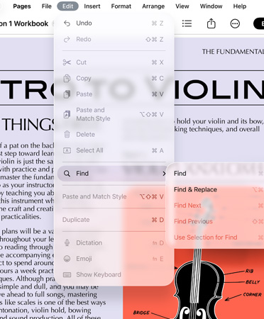 Grande plano da barra de menus com opções para Desfazer, Refazer, Cortar, Copiar, Colar e muito mais
