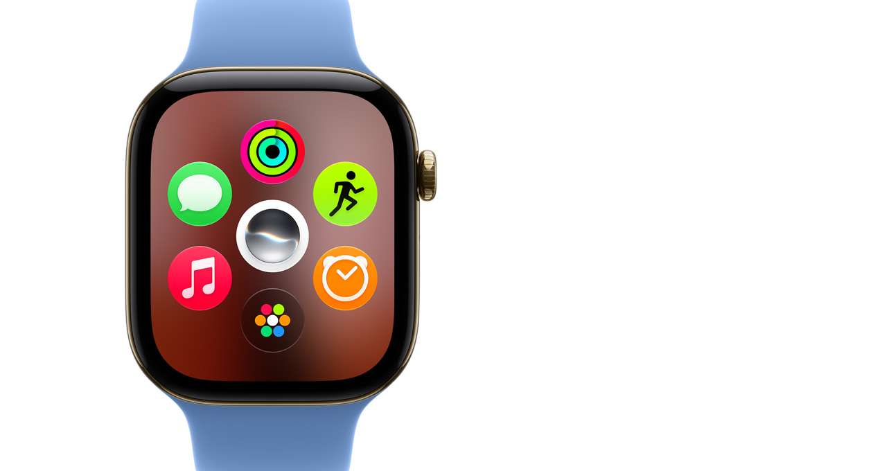 Apple Watch Series 12, Radiant Gold Titanium, showing the Dynamic app grid