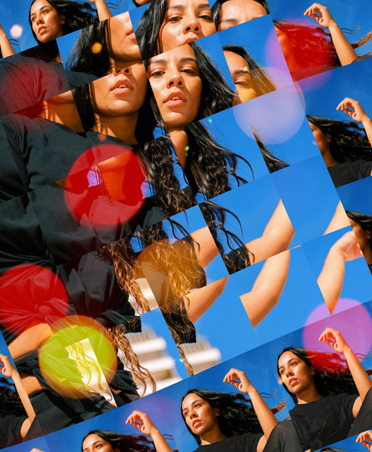 Cuadrícula de fotos de una mujer que muestran distintos detalles de la misma foto