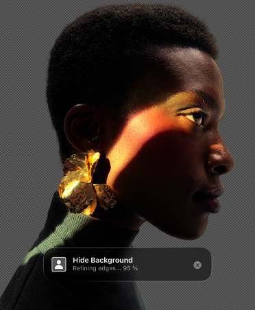 Perfil del rostro de una persona, herramienta para eliminar fondos de Pixelmator Pro